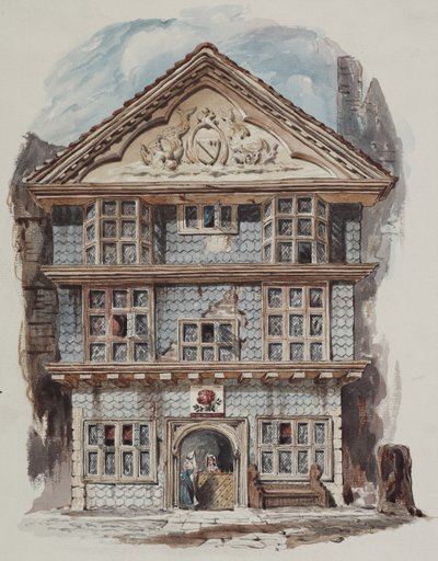 Veduta retrospettiva della taverna Rose, Fenchurch Street nel 1730, c.1805 da C. Williams